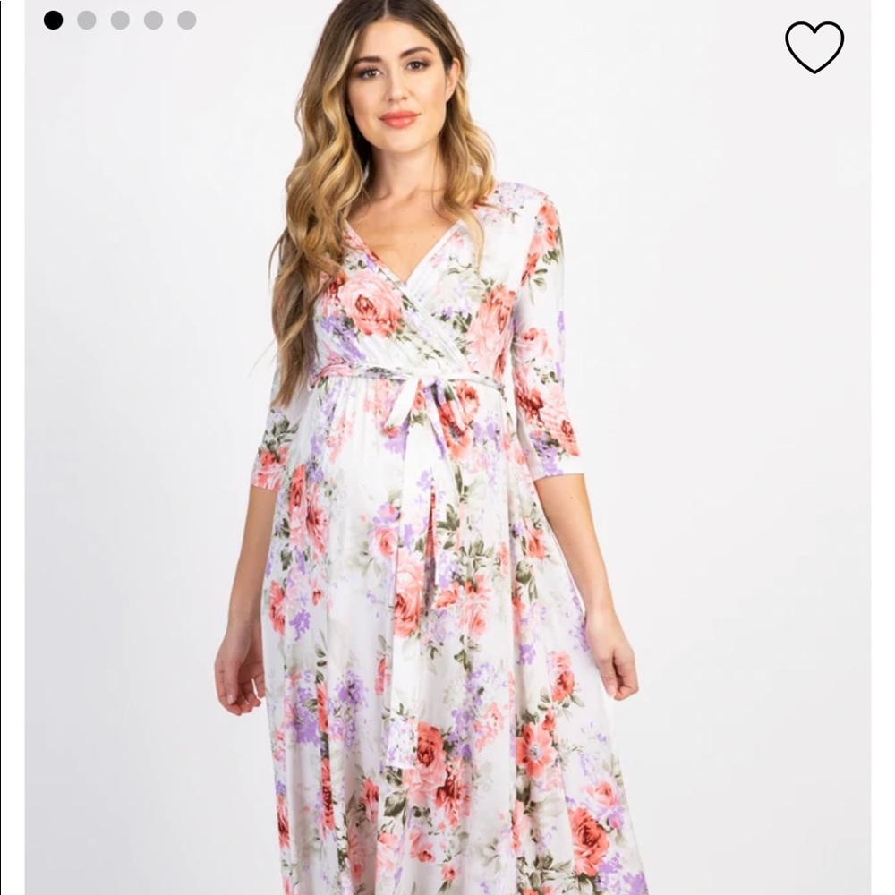 White floral Pink Blush Maternity Dress